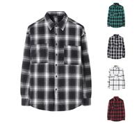 Camisas de 2 bolsillos para hombre, camisas a cuadros de manga larga, camisa de trabajo inteligente, ajuste regular, manga larga, camisa casual de popelina con botones, camisas de franela para ocio
