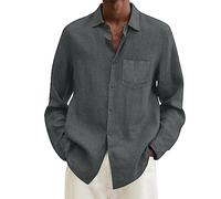 Camisas de algodón para hombre, camisa de manga larga con bolsillo, blusas suaves de gran tamaño, color sólido, con botones, ajuste holgado, transpirable, camisetas lisas ligeras y cómodas para