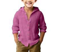 Camisas de algodón y lino con capucha para niños, camisa de manga larga con botones para adolescentes y niños, sudadera con capucha de gran tamaño, para verano, casual, playa, yoga, camisetas lisas
