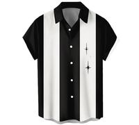 Camisas de boliche vintage para hombre, estilo casual, de manga corta, con botones, en contraste, para verano, con bloques de color, camisas cubanas, Estrella, Large