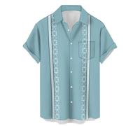Camisas de bolos para hombre, manga corta, vintage, con estampado de bolos hawaianos, camisa hawaiana con botones, Vintage Bowling Basic Ethnic Print Beach Hawaiian, XXX-Large