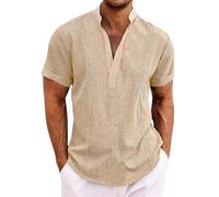 Camisas de cáñamo y algodón de manga corta para hombre, vestir para el trabajo diario, camisa de vestir con botones frontales, camiseta interior casual de verano