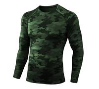 Camisas de compresión de manga larga para hombre, ropa interior deportiva fresca y seca, camiseta de entrenamiento atlético, capa base, para correr, paquete de 1/2 unidades, #1Camo Army, Large