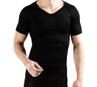 Camisas de compresión elásticas para Hombres - Fitness Adelgazante Body Shaper Mangas Cortas Control de Barriga Capa Base Tops con Cuello en v