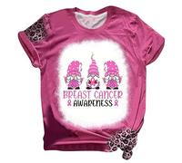 Camisas de concienciación del cáncer de mama para mujer, Ribbon Wir tragen rosa Tunika-Oberteil, kurzärmelige T-Blusen-Tops mit Rundhalsausschnitt Glitzer Hose Damen Party, rojo, XL