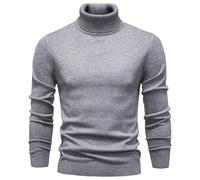 Camisas de cuello alto falso para hombre, manga larga, acanalado, suéter de punto, ajuste delgado, casual, básico, capa base, gris, M