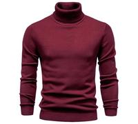 Camisas de cuello alto falso para hombre, manga larga, acanalado, suéter de punto, ajuste delgado, casual, básico, capa base, rosso, M