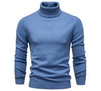 Camisas de cuello alto falso para hombre, manga larga, acanalado, suéter de punto, ajuste delgado, casual, básico, capa base, azul claro, M