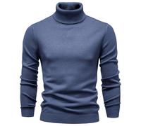 Camisas de cuello alto falso para hombre, manga larga, acanalado, suéter de punto, ajuste delgado, casual, básico, capa base, Gris-a, L