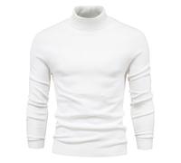Camisas de cuello alto falso para hombre, manga larga, acanalado, suéter de punto, ajuste delgado, casual, básico, capa base, blanco, XXL