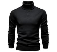 Camisas de cuello alto falso para hombre, manga larga, acanalado, suéter de punto, ajuste delgado, casual, básico, capa base, Negro, XXL
