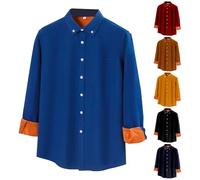 Camisas de forro polar para hombre, camisa térmica de manga larga, ajuste holgado, camisas básicas con botones, camisa de vestir de color sólido, camiseta interior cálida con cuello de solapa, camisas