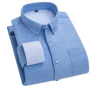 Camisas De Franela De Lana De Invierno Para Hombre Manga Larga,Camisa Térmica Lisa Chaqueta De Camisa De Franela De Lana Azul Claro Camisa Gruesa Y Cálida Con Forro Bereber Con Botones Para Xs-Xl,M