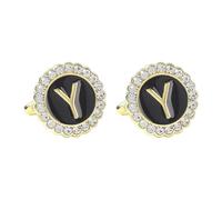 Camisas de gemelos para hombre y hombre, gemelos negros, circonita cúbica, chapado en oro y plata, 26 letras para marido, papá, día de San Valentín, negocios, día del padre, 1.8x1.8CM, Chapado en oro,