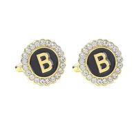 Camisas de gemelos para hombre y hombre, gemelos negros, circonita cúbica, chapado en oro y plata, 26 letras para marido, papá, día de San Valentín, negocios, día del padre, 1.8x1.8CM, Chapado en oro,