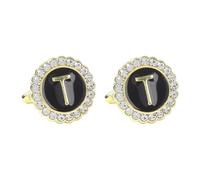 Camisas de gemelos para hombre y hombre, gemelos negros, circonita cúbica, chapado en oro y plata, 26 letras para marido, papá, día de San Valentín, negocios, día del padre, 1.8x1.8CM, Chapado en oro,