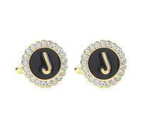 Camisas de gemelos para hombre y hombre, gemelos negros, circonita cúbica, chapado en oro y plata, 26 letras para marido, papá, día de San Valentín, negocios, día del padre, 1.8x1.8CM, Chapado en oro,