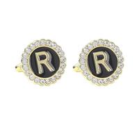 Camisas de gemelos para hombre y hombre, gemelos negros, circonita cúbica, chapado en oro y plata, 26 letras para marido, papá, día de San Valentín, negocios, día del padre, 1.8x1.8CM, Chapado en oro,