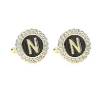Camisas de gemelos para hombre y hombre, gemelos negros, circonita cúbica, chapado en oro y plata, 26 letras para marido, papá, día de San Valentín, negocios, día del padre, 1.8x1.8CM, Chapado en oro,