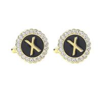 Camisas de gemelos para hombre y hombre, gemelos negros, circonita cúbica, chapado en oro y plata, 26 letras para marido, papá, día de San Valentín, negocios, día del padre, 1.8x1.8CM, Chapado en oro,