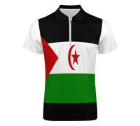 Camisas De Golf para Hombre, Bandera del Sahara Occidental Camisas Polo De Negocios De Manga Corta, Talla Grande, Rayas Étnicas Polo Que Absorben La Humedad Informal Verano De Rendimiento, Negro