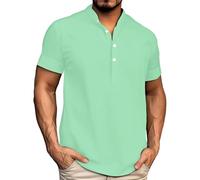 Camisas de golf para hombre, manga corta, polo Henry, color liso, informal, ajustadas, camisetas de verano, verde menta, 5XL