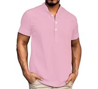 Camisas de golf para hombre, manga corta, polo Henry, color liso, informal, ajustadas, camisetas de verano, rosa, 5XL
