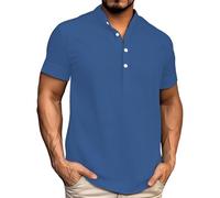 Camisas de golf para hombre, manga corta, polo Henry, color liso, informal, ajustadas, camisetas de verano, azul, 5XL