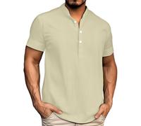 Camisas de golf para hombre, manga corta, polo Henry, color liso, informal, ajustadas, camisetas de verano, beige, 5XL