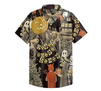Camisas de Halloween para hombre, con estampado de calavera bailando, camiseta de manga corta con botones, disfraz de terror, Camisas grises de Halloween para hombre, XXL