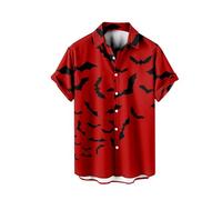 Camisas de Halloween para hombre, con estampado de murciélago, manga corta, con botones, hawaiano, tropical, para playa, festivales, disfraces para adultos, rosso, 3XL