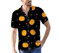 Camisas de Halloween para hombre, disfraces de Jack O' Lantern, camisetas de manga corta con botones, camisetas con estampado de cara de calabazas, Camisas negras de Halloween para hombre, XL