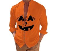 Camisas de Halloween para hombre, divertida impresión de cara de calabaza, manga corta, con botones, verano, vacaciones, playa, casual, fiesta, festivales, disfraces para adultos, verde, L