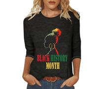 Camisas de historia negra para mujer, manga 3/4, cuello redondo, camisetas casuales para el orgullo de verano, celebrando el mes de la historia negra, camisetas afroamericanas, #06-negro, L