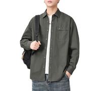 Camisas de Hombre con Botones, Camisa de Manga Larga Estilo Retro, Color Liso, Holgada, Informal, Sencilla y versátil de algodón con Bolsillos. (Army Green,M)