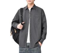 Camisas de Hombre con Botones, Camisa de Manga Larga Estilo Retro, Color Liso, Holgada, Informal, Sencilla y versátil de algodón con Bolsillos. (Dark Gray,3XL)