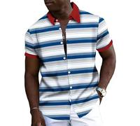 Camisas de Hombre de Moda Informales a Rayas Coloridas Camisa Sencilla de Verano de Manga Corta con Solapa y Botones Blusa Retro de Uso Diario