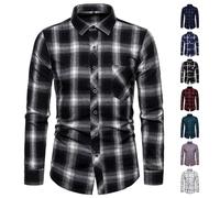 Camisas de leñador de tartán para hombre, camisas de manga larga a cuadros, camisa de franela con botones, ajuste regular, manga larga con bolsillo en el pecho, estilo retro, azul oscuro, L
