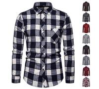 Camisas de leñador para hombre, camisas de franela a cuadros de manga larga de algodón de ajuste regular, camisa clásica con botones, camisa suave y cómoda para uso diario, tops casuales de trabajo