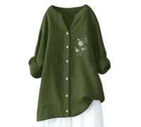 Camisas de lino 2026 para mujer, con botones, de algodón, asimétricas, casuales, de verano, estilo occidental, manga 3/4, cuello en V, ropa de mujer de gran tamaño, manga larga, gasa arrugada fluida