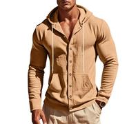 Camisas De Lino De Manga Larga con Botones para Hombre, Sudaderas con Capucha Ligeras Y Modernas con Bolsillos, Sudadera De Playa De Verano para Hombre (Dark Khaki,S)