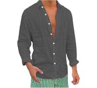 Camisas de lino de manga larga para hombre, camisas casuales con botones para hombre, ligeras, transpirables, para verano, playa, casual, hawaiana, vacaciones, ajuste holgado, camisetas de color