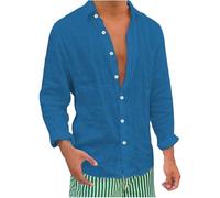 Camisas de lino de manga larga para hombre, camisas casuales con botones para hombre, ligeras, transpirables, para verano, playa, casual, hawaiana, vacaciones, ajuste holgado, camisetas de color