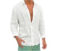 Camisas de lino para hombre, camisa de playa grande y alta, camisas de verano ligeras, transpirables, cómodas, de manga larga, con botones, de algodón y lino, color liso, ropa casual