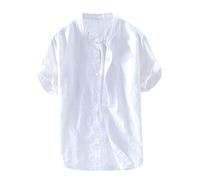 Camisas de lino para hombre, de algodón, de manga corta, holgadas, lisas, con botones, ligeras, para el trabajo, transpirable, color blanco, vestido de verano, uso diario, atlético, cuello redondo