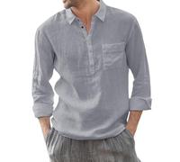 Camisas de lino para hombre, lisas, transpirables, estilo Henley, ligeras, para playa, con botones, de manga larga, con bolsillo, para verano, informales, frescas, cómodas, para vacaciones, ajuste