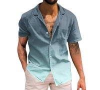 Camisas de lino para hombre, manga corta, casual, ajustadas, lisas, con botones, ligeras, para verano, hawaianas, con solapa, para vacaciones, playa, ocio, camisa Henley con bolsillo para correr y
