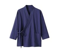 Camisas de Lino para Hombre, Manga Larga, Cuello mandarín, Tradicional Tang, Informal, Social, de Talla Grande (Blue, XL)