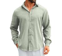 Camisas de lino para hombre Mapick, camisas de manga larga con botones de estilo casual, camisas de vestir desabotonadas, camisas de playa para vacaciones de verano, tops de otoño, A-verde salvia