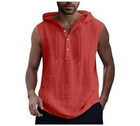 Camisas de lino para hombre sin mangas camisetas con capucha algodón lino Henley camiseta sin mangas camiseta casual playa hippie chaleco con capucha retro camisa de verano camisa casual chalecos